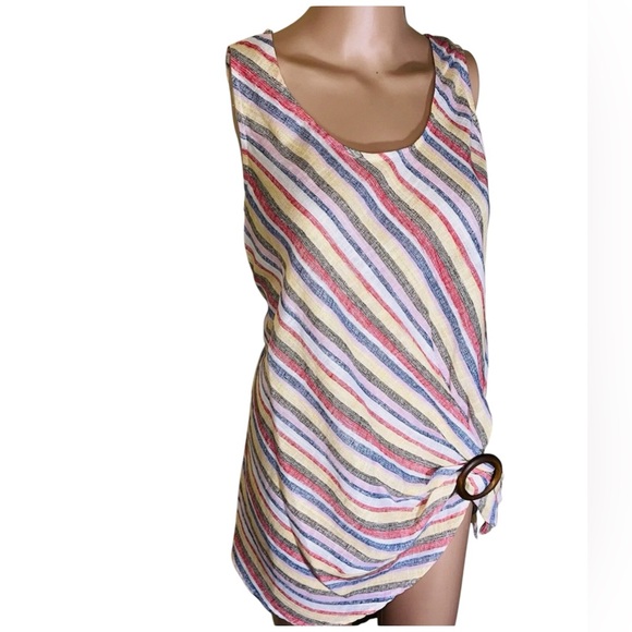 COCO BIANCO STRIPED TOP WOMENS TIED TO THE SIDE SLEEVELESS COLOR YELLOW SIZE M - Picture 1 of 13